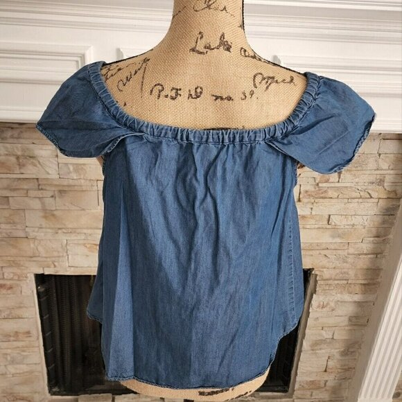 J Crew Denim Chambray Cap Sleeve Top Size Small - Picture 3 of 4